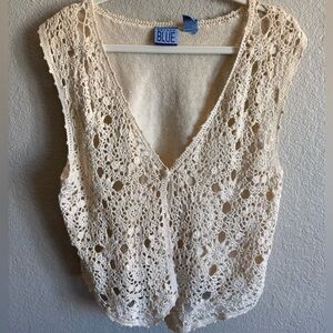 Vintage Bohemian Crochet Tank Top - Beachy Summer Knit Top - Festival Coachella